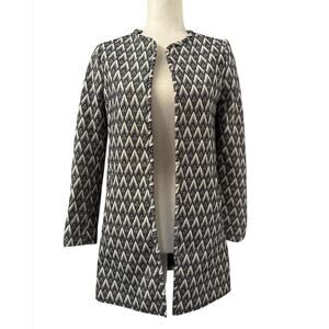 H&M Womens Textured Weave Collarless Open Front Overcoat Jacket Size 4